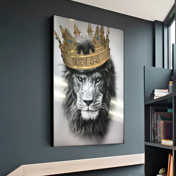 Leul Poartă Coroana Moderne Animal Panza Pictura pe Perete Poster de Artă și de Imprimare Poza Perete pentru Living Decorul Camerei