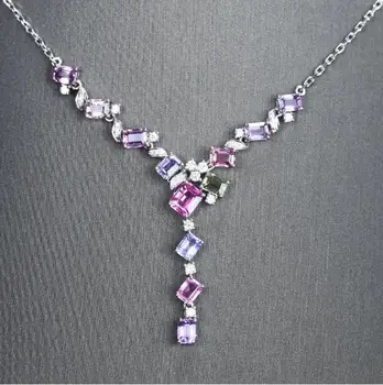 Lumina de lux high-end safir culoare comoara colier mov roz diamant turmalina set lanț pentru femei