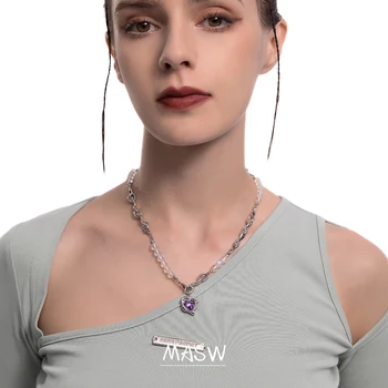 MASW Moda Bijuterii Violet AAA Zircon Pandantiv Colier cu Un Strat de Perle Metalice Placate cu Argint Colier de Femei Cadouri Partid
