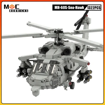 MOC Militar Seria US Navy MH-60 Seahawk Antisubmarine Elicopter Blocuri Model de Salvare a Aeronavelor Cărămizi Jucării pentru Băieți