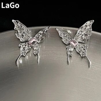 Moda Bijuterii Argint 925 Ac Fluture Cercei De Vânzare Fierbinte Dulce Temperament Coreean Sticla Roz Cercei Din Metal Pentru Femei Cadouri
