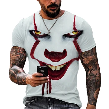 Moda de vara de Imprimare 3D Întuneric Rău Clovn Model de T-Shirt pentru Bărbați/Femei de Stradă de Personalitate Tendință Sălbatice Liber Supradimensionate cu Mânecă Scurtă