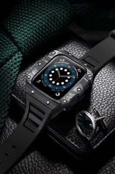 Modificarea Kit din Fibra de Carbon Pentru Apple Watch Seria 8 7 6 5 4 3 2 Bezel Caz de Metal+Cauciuc Curea Pentru iwatch 40mm 41mm 44mm 45mm