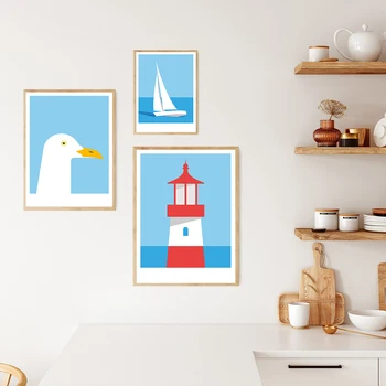 Nautice Printuri Lighthouse Beach Perete Panza Pictura Animal Pescăruș Postere Nordic Art Imaginile pentru Camera de zi de Decorare Acasă