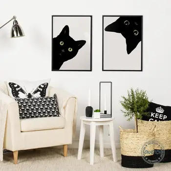 Negru, Ochii Mari Cat Capul Modular Imagine de Perete de Arta de Imprimare Poster Animale Panza Pictura pentru Camera de zi Decor Acasă Copilul Cadou
