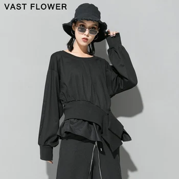 Neregulate negru cu Maneci Lungi T-shirt Femei Noi O-Gât Mozaic de Moda Liber Casual Tricou Topuri Haine de Primavara Toamna 2021