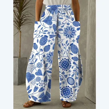 Noi Boem Florale de Imprimare 3D Femei Pantaloni Lungi Supradimensionate Streetwear Talie Mare Epocă Buzunare Pantaloni Harem de Fete Pantaloni Funduri