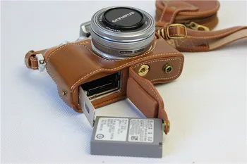 Noi de Lux din Piele Pu carcasa pentru Camera Video Pentru Olympus EPL8 E-PL8 14-42mm Sac de aparat de Fotografiat Deschis Baterie Cu curea Mini Husa
