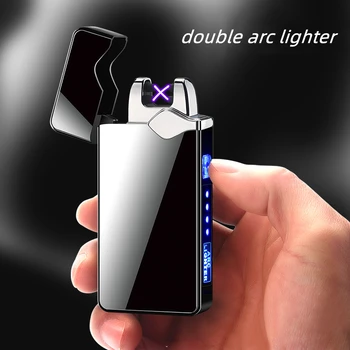Noi Duble cu Arc Vânt fără flacără Bricheta cu LED de Putere USB Display Touch de Aprindere Metal cu Plasmă Bricheta Cadouri pentru Bărbați