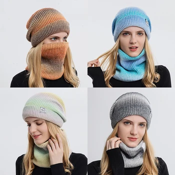 Noi Femeile Palarie Toamna Iarna Versiune Gradient De Lână Pălărie Îngroșat Cald De Protecție Pentru Urechi Rece Dovada Pălărie Tricotate Eșarfă Set De Două Piese