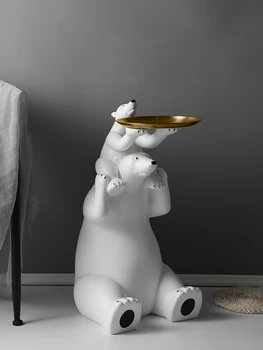 Nordic Figurine Creative Tatăl Și Fiul Urs Polar Statuie Mare Etaj Decor Cald Și Viu, Cameră De Bagaje Tavă Ornamente Acasă Dector