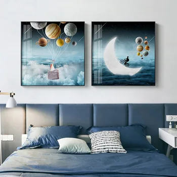 Nordic Pe lună, Panza Pictura, Postere și de Imprimare Pătrat Unic home Decor de Perete de Arta Imaginile Pentru Camera de zi Dormitor Culoar