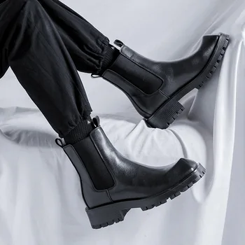 Noua moda chelsea cizme maree neagră din piele pantofi de petrecere club de noapte dress mare sus cizme de cowboy platforma glezna botas mans