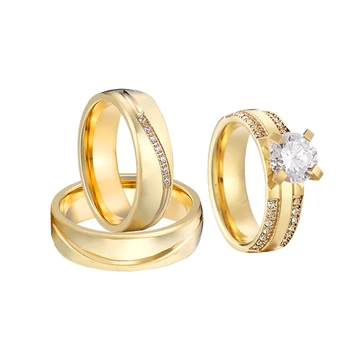 Nunta Inel de Logodna Set pentru Cuplu CZ Diamant Placat cu Aur 14k Mireasa Iubitorii de Alianța pentru Femei și Bărbați Förlovningsringar