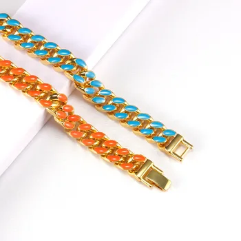 OMKAIMING mai Noi 13mm Aliaj Cubanez Colier de Link-ul Lanț pentru Femei Barbati Colorate Email Cravată Colier Curcubeu Brățară Bijuterii