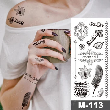 Pană Cheie Bădăran Impermeabil Tatuaj Temporar Autocolant Negru Text De Dragoste Scrisoare Cuvânt Body Art Braț Încheietura Mâinii Picior Fals Tatuaj Pentru Femei Barbati