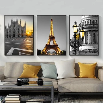 Paris Fotografie Gri și Aur Turnul Eiffel Panza Pictura Postere si Printuri de Arta de Perete de Imagine pentru Camera de zi de Decorare Acasă