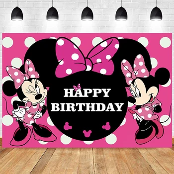 Personaliza DisneyMinnie Mouse-Ul Fericit Ziua De Nastere Fotografie De Fundal Banner Semn Poster Petrecere Copil De Dus Provizii De Acasă Decorare