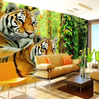 Personalizat Murale 3D Tapet Pădure Tigru Animal Fresca TV Camera de zi Canapea Dormitor Fundal de Decor din PVC autoadezive Autocolante de Perete