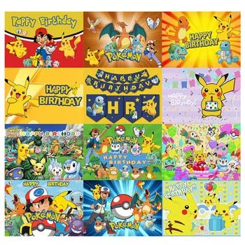 Pokemon Anime Periferice Pikachu Fericit Ziua De Nastere Banner Consumabile Partid Ziua De Nastere Partid Fotografie De Fundal De Fundal Personalizabil