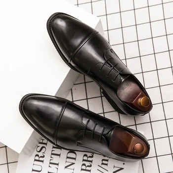 Primavara Toamna Barbati Casual din Piele Pantofi Oxford Britanic Stilul de Afaceri de Rochie de Moda pentru Bărbați de Birou Confortabil Dantela-up Pantofi Solide