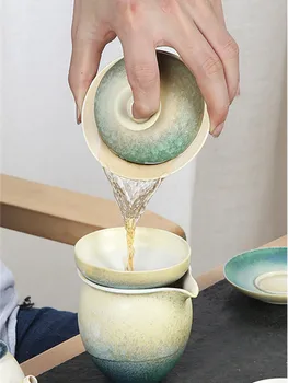 Retro Gresie Gaiwan Cuptor Schimbat Mare Castron De Ceai Singură Ceașcă De Ceramică Mare Maestru De Ceai Ceașcă