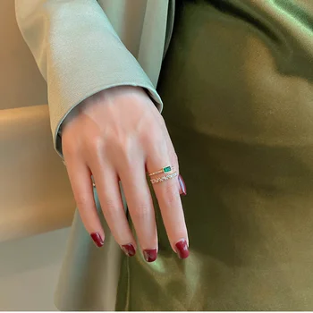 Retro verde malachit plin zircon dublu degetul arătător ring ins valul de 14K rose placare cu aur temperament deschiderea inele pentru femei