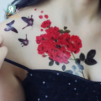 Rocooart Floare Mare Decal 1 buc Fals Femei Bărbați DIY Henna Tatuaj Body Art Design Fluture Viu Temporară Autocolant Tatuaj Flash
