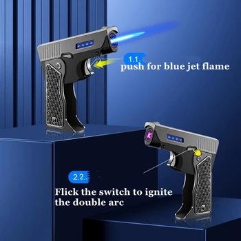 Romanul Windproof USB Pistol cu Gaz de Bricheta Lanterna Metal Dublu Arc de Plasmă Bricheta Umflate Trabuc Arma mai usor de Pliere Gadget-uri Cadou