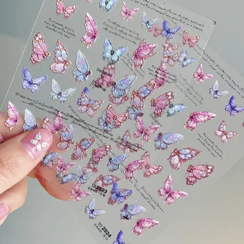 Roz Fluture Albastru Litere limba engleză 5D Moale Reliefuri Auto-Adeziv pentru Unghii Autocolante de Epocă Drăguț 3D Manichiura Decalcomanii en-Gros