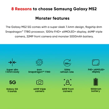 Samsung Galaxy M52 M526bds 5G Smartphone Snapdragon 778G 120Hz Super AMOLED Plus 64MP Triplă Camere 5000mAh Baterie de telefon Mobil