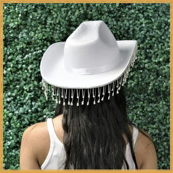 Sclipici Fringe Vest Pălărie Cowgirl Tiara Pălărie De Cowboy Petrecere Disco Stil Occidental Largă Simțit Sombrero Costum Cowgirl Pălării De Partid