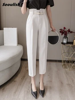 Seoulish Formale pentru Femei Pantaloni Harem cu Centură Nouă 2022 Vară Talie Mare sex Feminin haine de Lucru Elegant Glezna Lungime Vrac Trouses