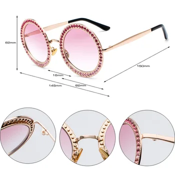 SHAUNA de Lux Cristal Decor Femei Super Rotund ochelari de Soare Oversize Doamnelor Gradient de Ochelari Lentile UV400