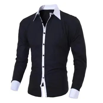 Slim Shirt pentru Bărbați Respirabil Business Casual Rândul său, în Jos Guler cu Maneci Lungi de Culoare Bloc Bumbac Elegant Slim Shirt