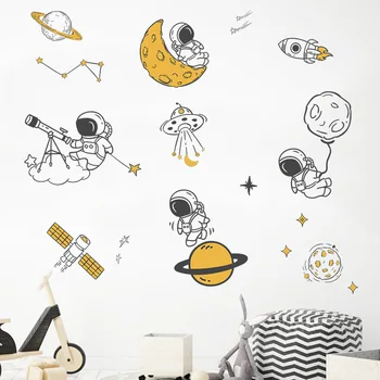 Spațiu, Astronaut Desene animate Autocolante de Perete Eco-friendly Home Decor din PVC Decalcomanii de Perete de Arta picturi Murale pentru Copii Dormitor, Pepinieră camera Copilului