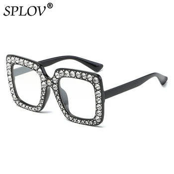 SPLOV 2018 Noua Moda Supradimensionate Diamant ochelari de Soare Femei de Lux Cristal Pătrat Ochelari de Soare Roz Oglindă Ochelari de Gafas De Sol