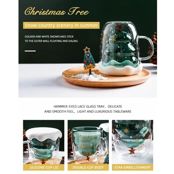 Strat dublu de Sticlă Ceașcă Îngroșa Copac Xmas Forma de fulg de nea Creative 3D Transparent Cana de Cafea Cana de Suc pentru Copii Cadou de Crăciun