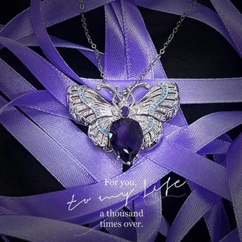 Superba Fermecător Fluture Violet CZ Pandantiv Coliere Pentru Femei Nuntă Gât Accesorii Petrecere Lady ' s New Trendy Bijuterii