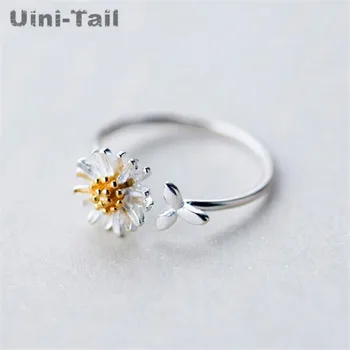 Uini-Coada hot nou 925 argint Tibetan pădure de aur, flori mici daisy inel drăguț moda dinamic frunze mici, inel deschis GN308