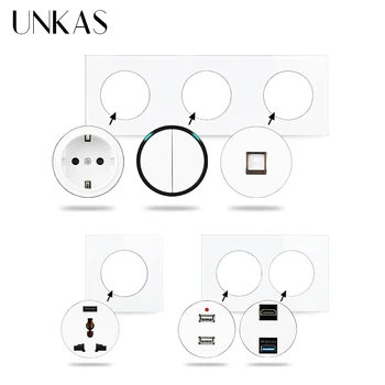UNKAS DIY Gratuit Combinația 1 2 3 4 Banda 1 / 2 Mod de Click On / Off Întrerupător Dual USB Alb Pahar UE franceză Soclu