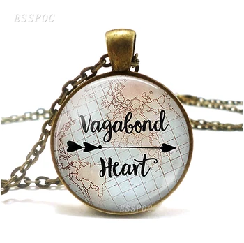 Vagabond Colier Inima Călătorului Citat Vagabond Tigan Bijuterii, Stil Retro, Bijuterii din Sticlă, Accesorii Cadou pentru Traveler