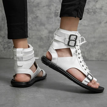 Vara Noi Mens pantofi 2022 Moda High Top Sandale pentru Bărbați Sandale ROMANE din Piele pantofi Casual Dantela-Up Barbati Pantofi de Plaja