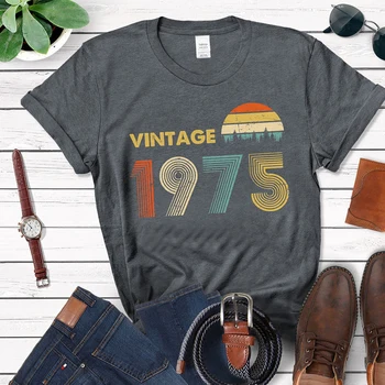 Vintage 1975 Femei T Shirt de-a 48-a Aniversare Idee de Cadou de 48 de Ani, Tata, Bunicul, Mama, Bunica Unisex 70 Retro Clasic Tricou