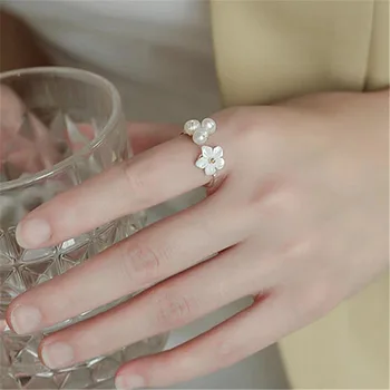Vintage Baroc naturale pearl inel degetul arătător ring inel de flori shell