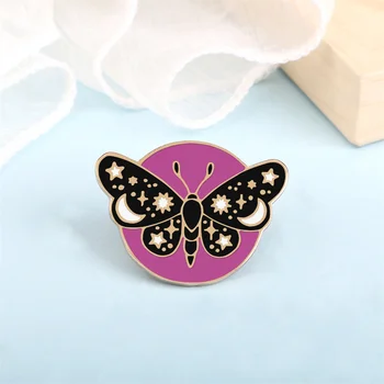 Violet Rundă de Insecte Email Ace Personalizate Luna Neagră Faza Fluture Molie Broșe Femei Rever Insigne Punk Bijuterii Cadou pentru Prieteni