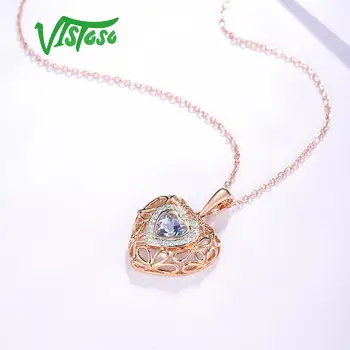 VISTOSO Pandantiv din Aur Pentru Femei Reale 14K 585 Aur Rose Radiant Sky Blue Topaz, Diamant Spumant Pandantiv Delicat Bijuterii Fine