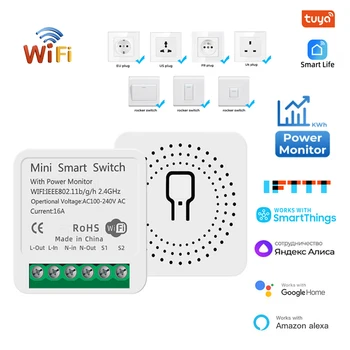 Wifi Mini Smart Switch 16A DIY 2 Mod Wireless, Switch-uri de Lumină de Putere Monitor Breaker Prin Tuya de Viață Inteligentă Alexa Alice de Start Google