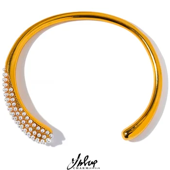Yhpup Elegant Imitații de Perle Geometrice din Otel Inoxidabil cu Aur de 18K Culoare Manșetă Brățară Brățară Personalizată Textura de Bijuterii Cadou