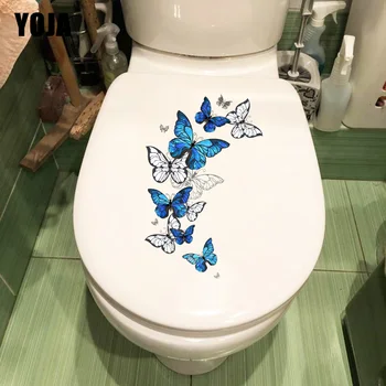 YOJA 14.9 X 23.6 CM Fluture Albastru Roi de Moda Capac de Toaletă Decorare Acasă Creative Cameră de Autocolante de Perete T1-2791
